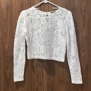 Forever 21 White Lace Long Sleeve Crop Top NWT